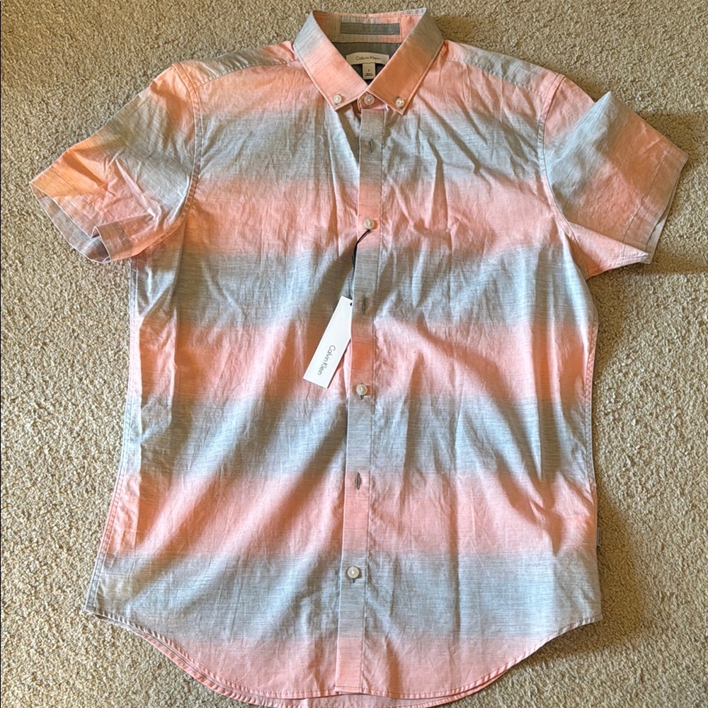 Calvin Klein Pink and Gray Casual Button Down Shirt